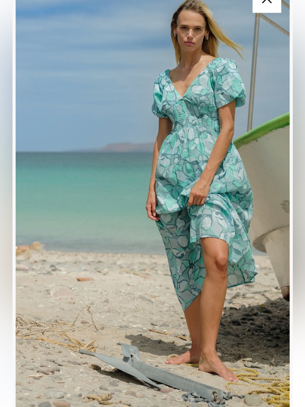 Billabong Go Coastal Puff Sleeve Midi
Dress. Mint/Blue. Size M. NWOT